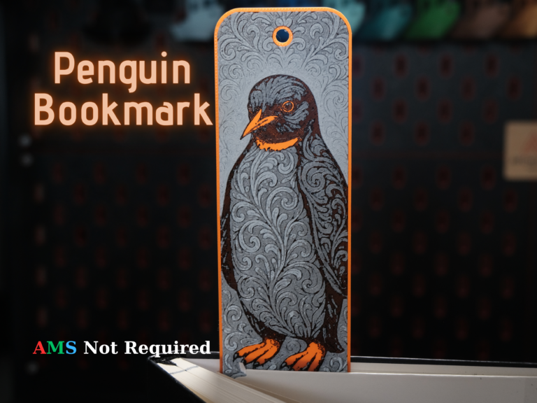 Ornamental Penguin - Hueforge Bookmark